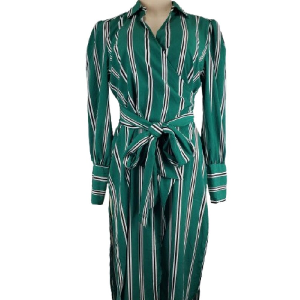7th Avenue Design Studio women's green multi color wrap dress size M